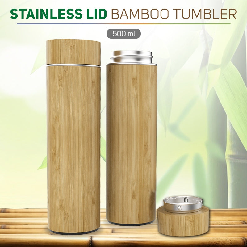 500ml Bamboo Tumbler with Stainless Steel Lid Customizable Water Bottle