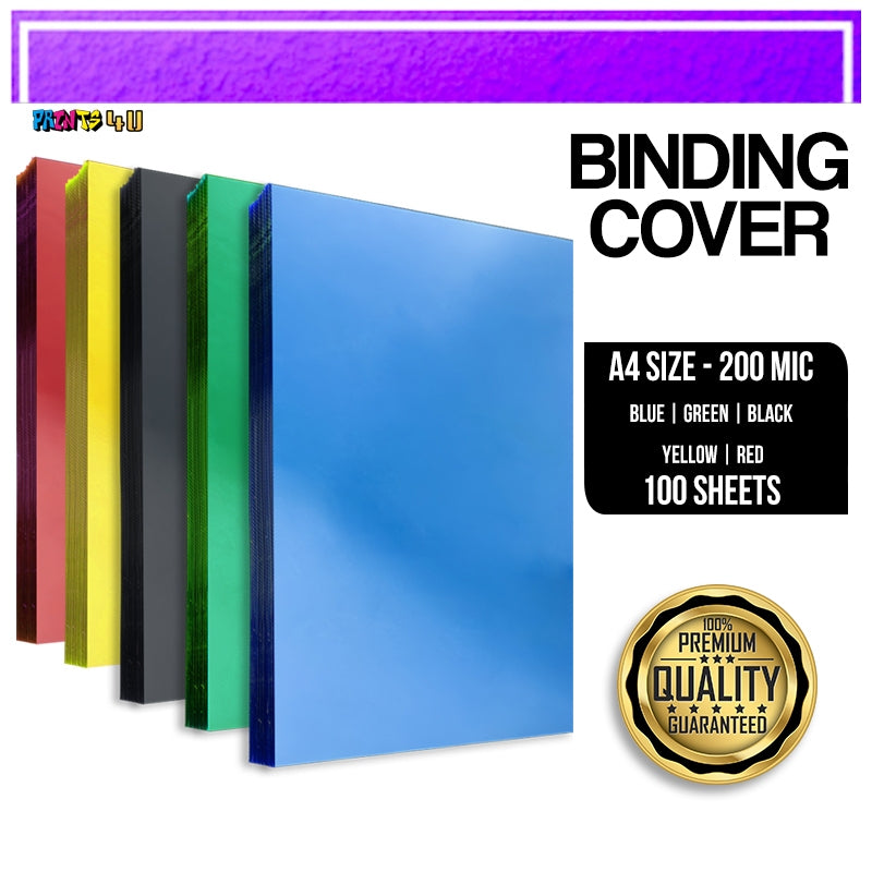 100pcs PVC Binding Cover 200microns A4 Size Transparent Colored Unpunched Binding Cover