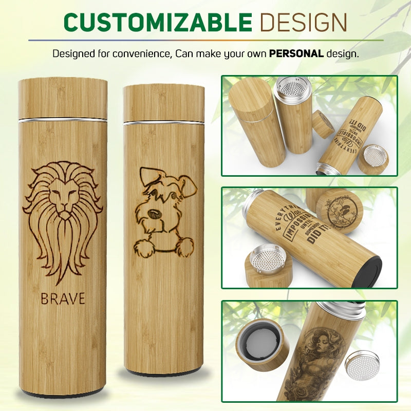 500ml Bamboo Tumbler with Stainless Steel Lid Customizable Water Bottle