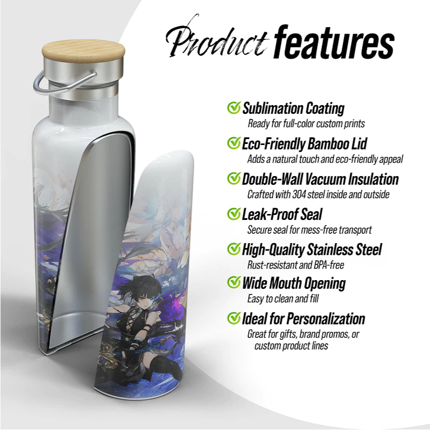 QUAFF 600ml Sublimation Coated Vacuum Flask with Bamboo Lid (White)