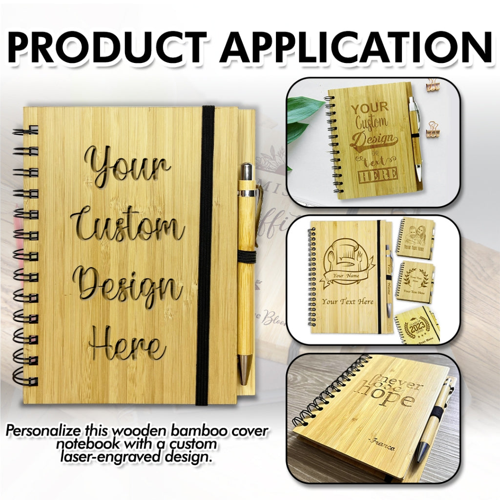 Bamboo Notebook Eco-Friendly Plain with Pen & w/ Black Garter Diary Lock for Giveaways