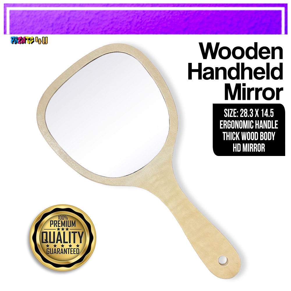 Wooden Handheld Mirror Vintage Make Up Mirrors With Handle HD Mirror for Laser Engraving