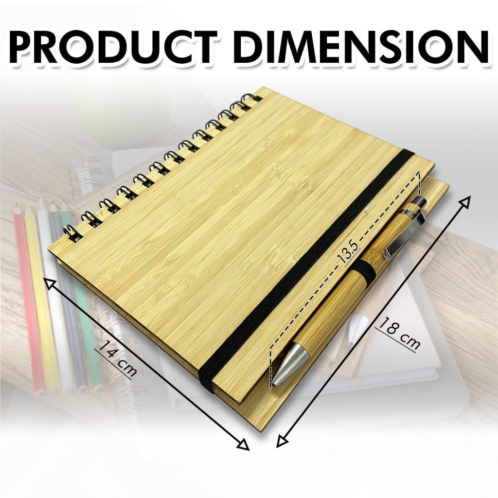 Bamboo Notebook Eco-Friendly Plain with Pen & w/ Black Garter Diary Lock for Giveaways