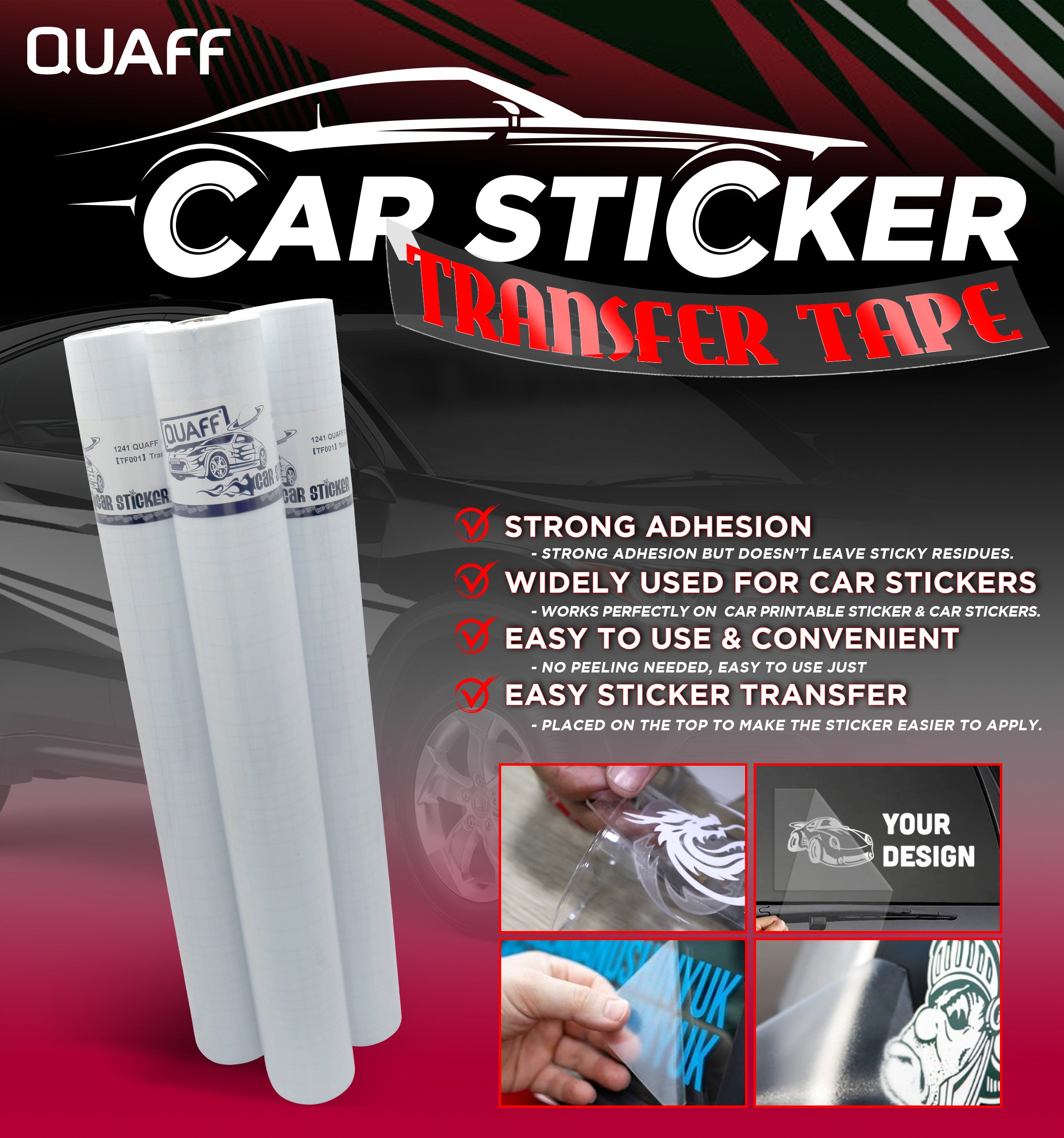 QUAFF Transfer Tape Glossy  24" with white backing